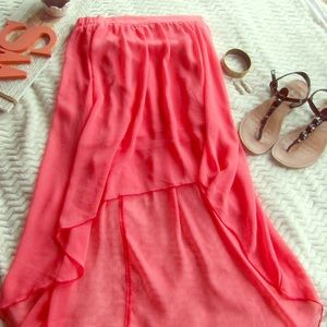 Pink Sheer High Low Skirt